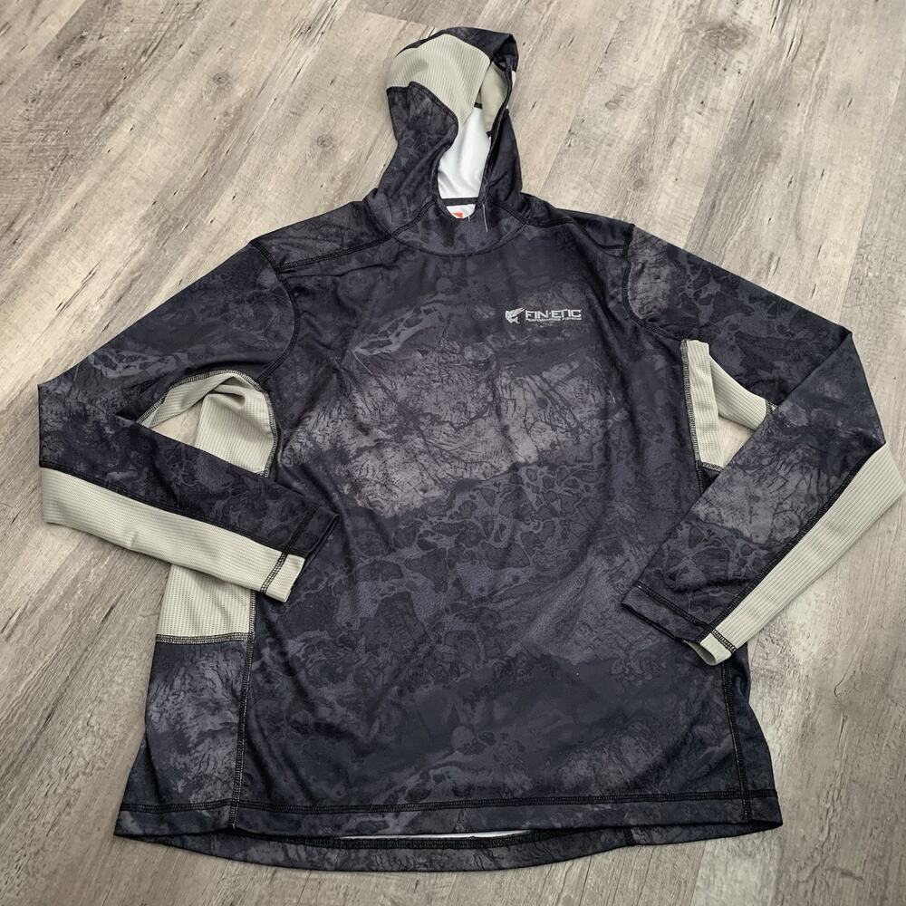 Paramount Finetic Performance Fishing T-Shirt Mens Large Rashguard Hooded Mesh